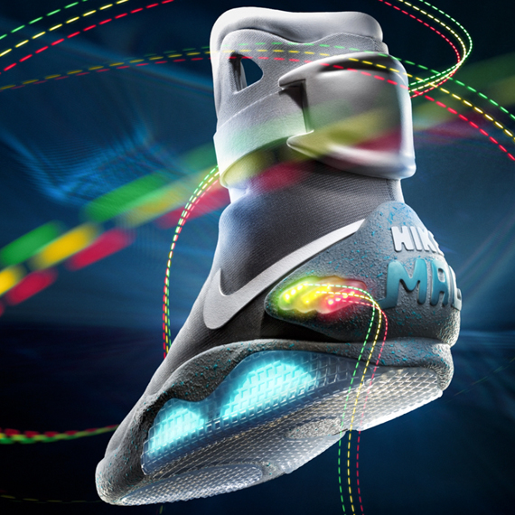 a pair of Marty McFly's selflacing made to fit Nike trainers which he